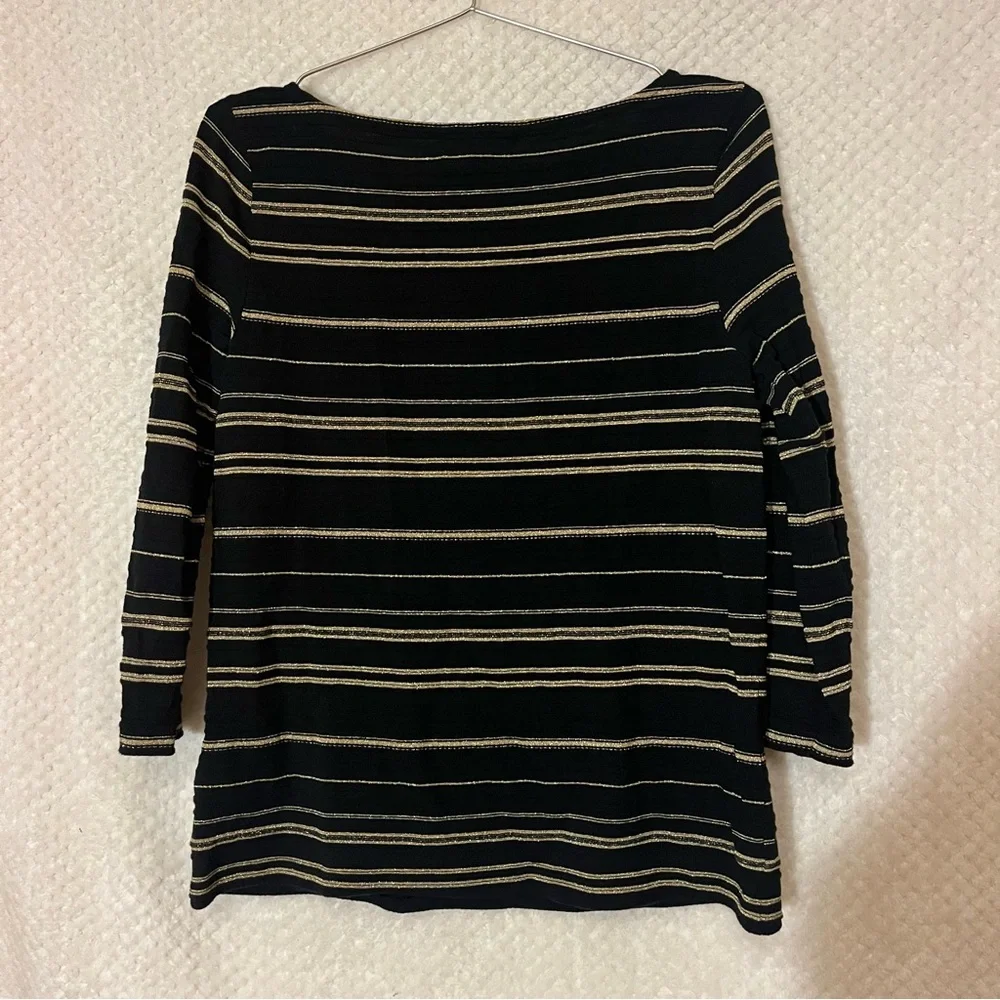 Lauren Ralph Lauren Navy Black & Gold Striped Boatneck Cotton Blend Womens MED - Picture 4 of 4